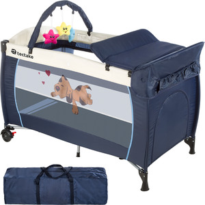 Kinderreisebett Hund 132x75x104cm mit Wickelauflage und Transporttasche - blau