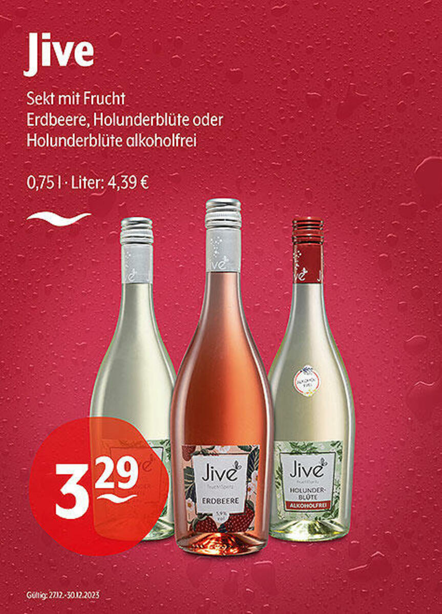 Bild 1 von Jive Sekt mit Fruchtgeschmack
Erdbeere, Holunderblüte oder Holunderblüte alkoholfrei