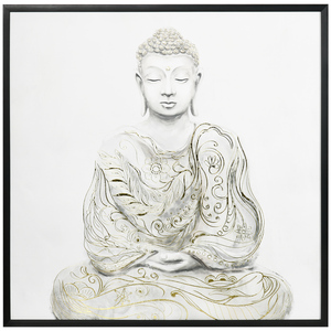HOMCOM Wandbilder, Leinwand, Canvas Wand Art "Texturiert Buddha Sitzen in Meditation", Wanddekoration für Wohnzimmer, Schlafzimmer, 83 x 83 cm