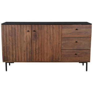 Mid.you Sideboard, Schwarz, Walnuss, Metall, Akazie, massiv, 1 Fächer, 3 Schubladen, 155x85x40 cm, Schlafzimmer, Schlafzimmer Kommoden