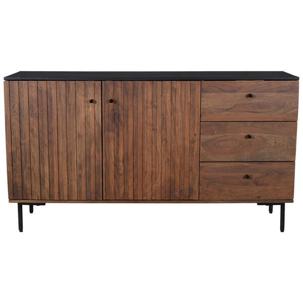 Bild 1 von Mid.you Sideboard, Schwarz, Walnuss, Metall, Akazie, massiv, 1 Fächer, 3 Schubladen, 155x85x40 cm, Schlafzimmer, Schlafzimmer Kommoden