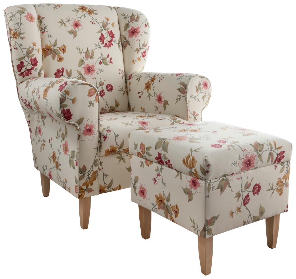 Bild 1 von Sesselset Asino Beige/Rot Webstoff, Rot, Buchefarben, Beige