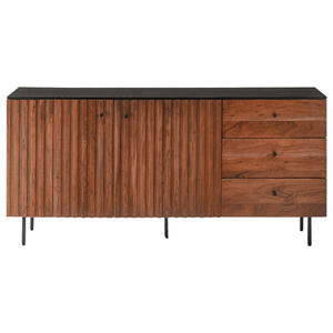 Mid.you Sideboard, Schwarz, Walnuss, Metall, Akazie, massiv, 1 Fächer, 3 Schubladen, 170x85x40 cm, Schlafzimmer, Schlafzimmer Kommoden