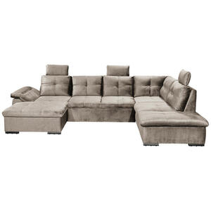 Carryhome Wohnlandschaft, Creme, Textil, 7-Sitzer, Füllung: Schaumstoffflocken, Ottomane rechts, U-Form, 334x217 cm, Typenauswahl, Liegefunktion, seitenverkehrt erhältlich, Schlafen auf Sitzhöhe,