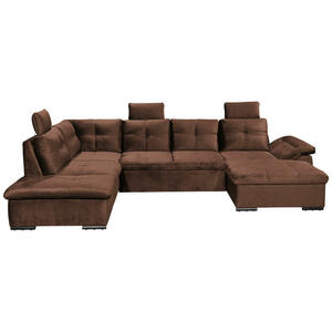 Carryhome Wohnlandschaft, Kupfer, Textil, 7-Sitzer, Füllung: Schaumstoffflocken, Ottomane links, U-Form, 334x217 cm, Typenauswahl, Liegefunktion, seitenverkehrt erhältlich, Schlafen auf Sitzhöhe,
