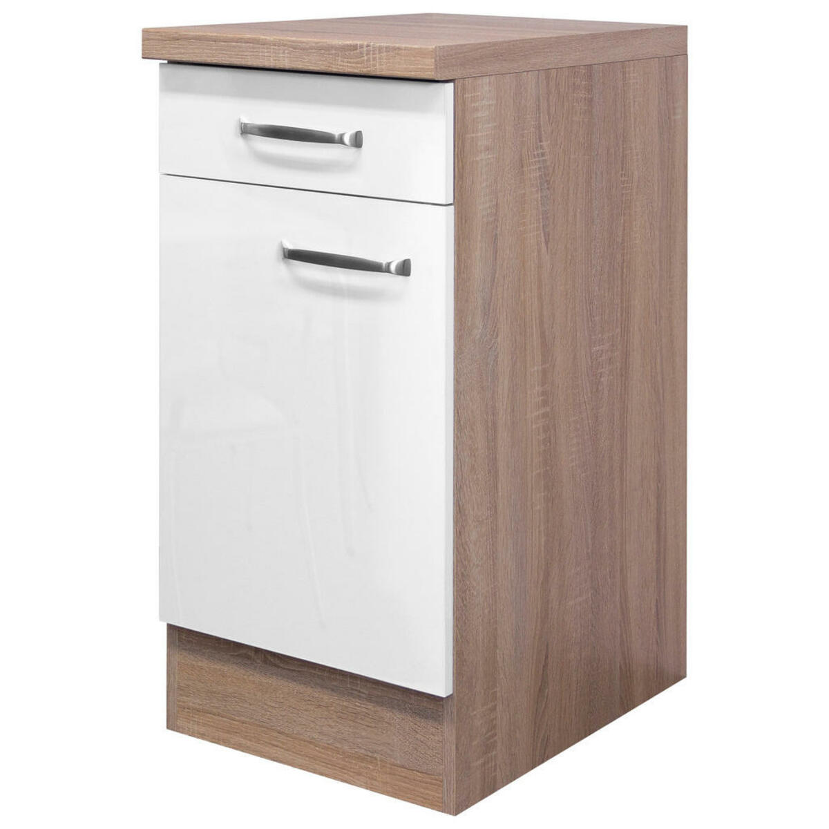 Bild 1 von FlexWell Küchenunterschrank, Sonoma Eiche, Weiß Hochglanz, Metall, 1 Fächer, 1 Schubladen, einzeln stellbar, 40x86x60 cm, Made in Germany, individuell planbar, Küchen, Küchenmöbel, Küchenschr