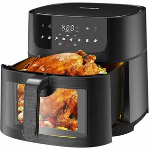 iceagle Heißluftfritteuse Heißluftfritteuse 9L AirFryer XXL, Heizluft Fritteuse, 1800,00 W, mit Großes Sichtfenster, 8 Programmen, Led Touchscreen, Ohne Öl