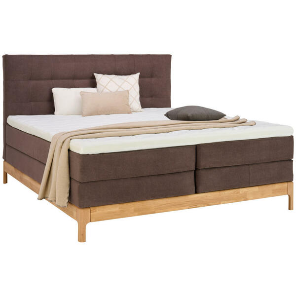 Bild 1 von Linea Natura Boxspringbett, Braun, Wildeiche, Textil, Wildeiche, massiv, H2 + H3, Höhe ca. 18 cm, 180x200 cm, Stoffauswahl, gepolstertes Kopfteil, Topper durchgehend, in verschiedenen Größen erhä