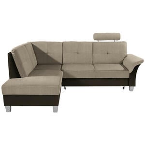 Livetastic Ecksofa, Dunkelbraun, Beige, Textil, Buche, massiv, 5-Sitzer, Ottomane links, L-Form, 245x196 cm, Made in EU, seitenverkehrt erhältlich, Wohnzimmer, Sofas & Couches, Wohnlandschaften