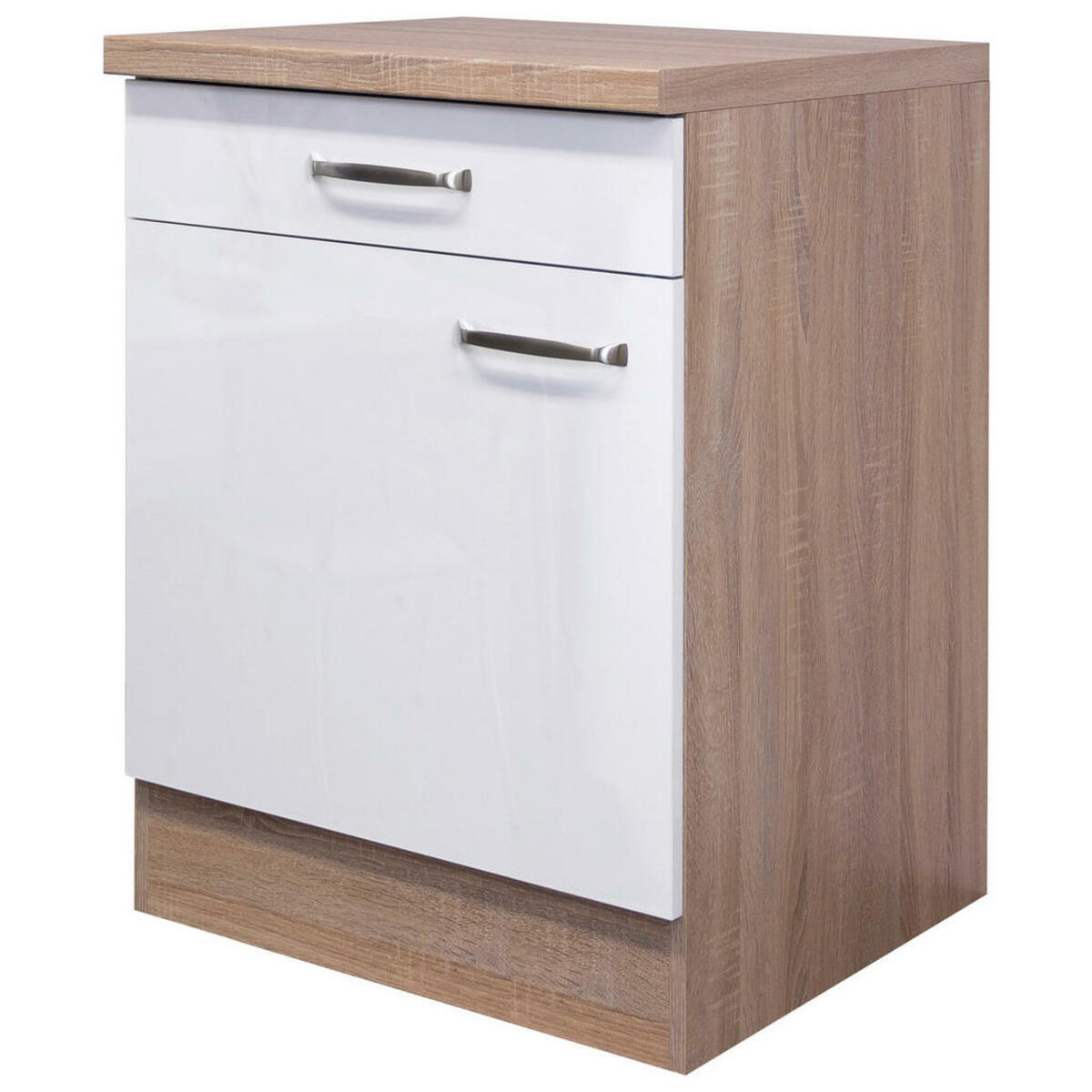 Bild 1 von FlexWell Küchenunterschrank, Sonoma Eiche, Weiß Hochglanz, Metall, 1 Fächer, 1 Schubladen, einzeln stellbar, 60x86x60 cm, Made in Germany, individuell planbar, Küchen, Küchenmöbel, Küchenschr