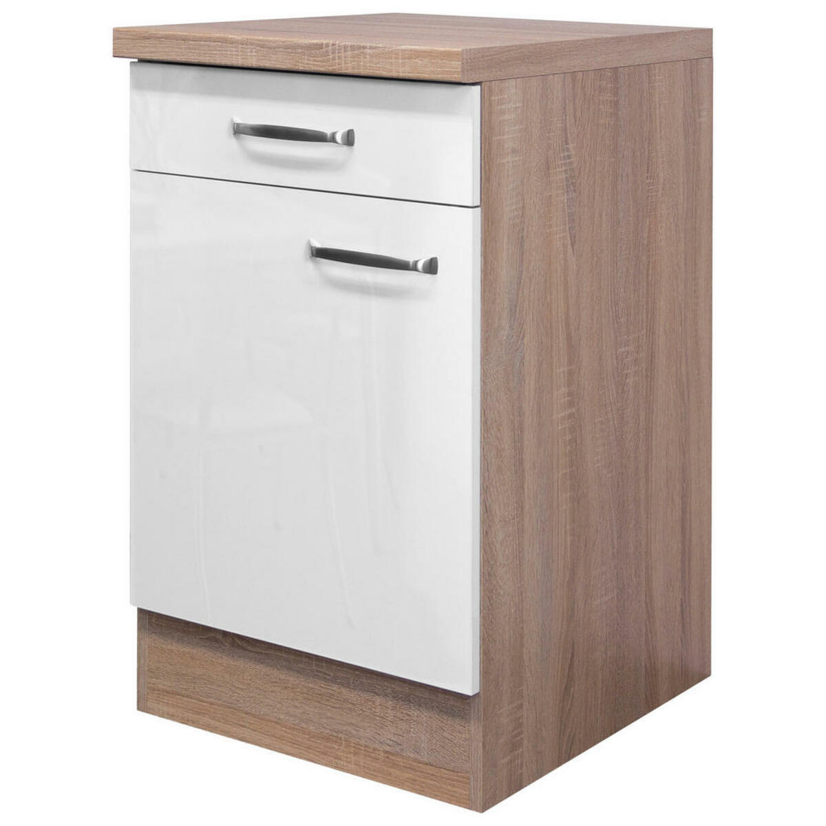 Bild 1 von FlexWell Küchenunterschrank, Sonoma Eiche, Weiß Hochglanz, Metall, 1 Fächer, 1 Schubladen, einzeln stellbar, 50x86x60 cm, Made in Germany, individuell planbar, Küchen, Küchenmöbel, Küchenschr