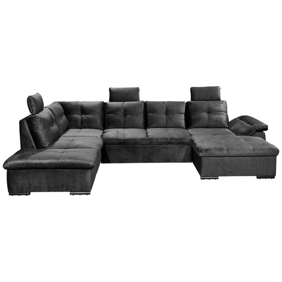 Bild 1 von Carryhome Wohnlandschaft, Schwarz, Textil, 7-Sitzer, Füllung: Schaumstoffflocken, Ottomane links, U-Form, 334x217 cm, Typenauswahl, Liegefunktion, seitenverkehrt erhältlich, Schlafen auf Sitzhöhe,
