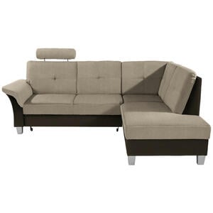 Livetastic Ecksofa, Dunkelbraun, Beige, Textil, Buche, massiv, 5-Sitzer, Ottomane rechts, L-Form, 245x196 cm, Made in EU, seitenverkehrt erhältlich, Wohnzimmer, Sofas & Couches, Wohnlandschaften