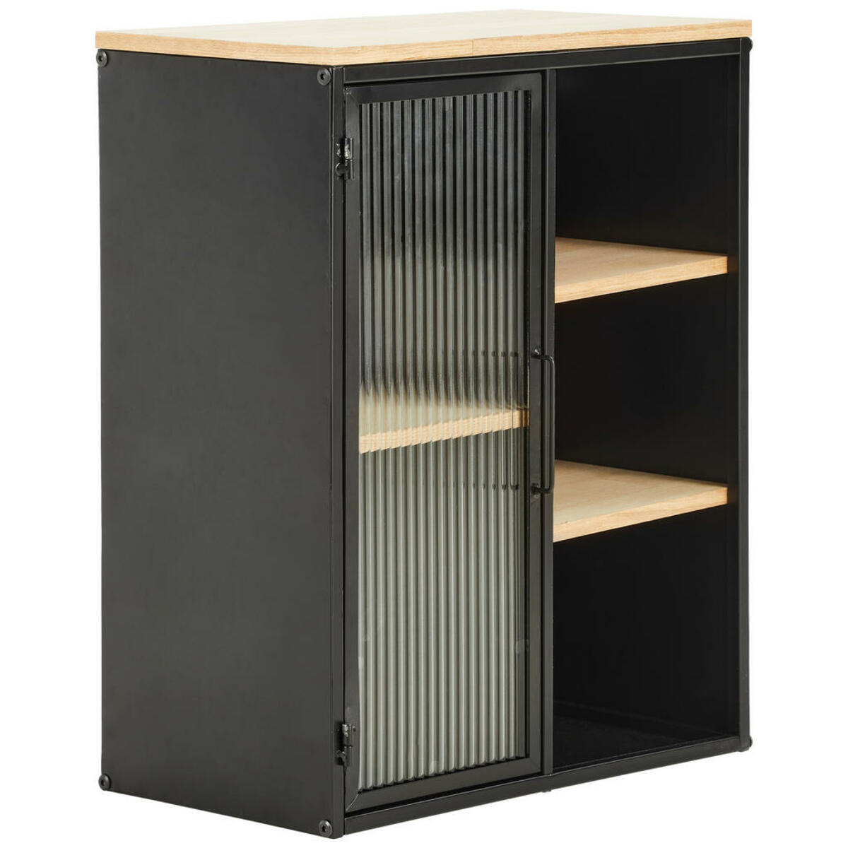 Bild 1 von Landscape Hängevitrine, Klar, Natur, Schwarz, Metall, 3 Fächer, 45x55.5x24 cm, Bsci, hängend, Esszimmer, Vitrinen