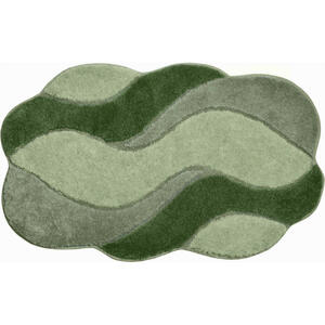 Grund Badteppich Carmen, Grün, Textil, Wellen, rechteckig, 60 cm, Oeko-Tex® Standard 100, für Fußbodenheizung geeignet, rutschfest, Badtextilien, Badematten