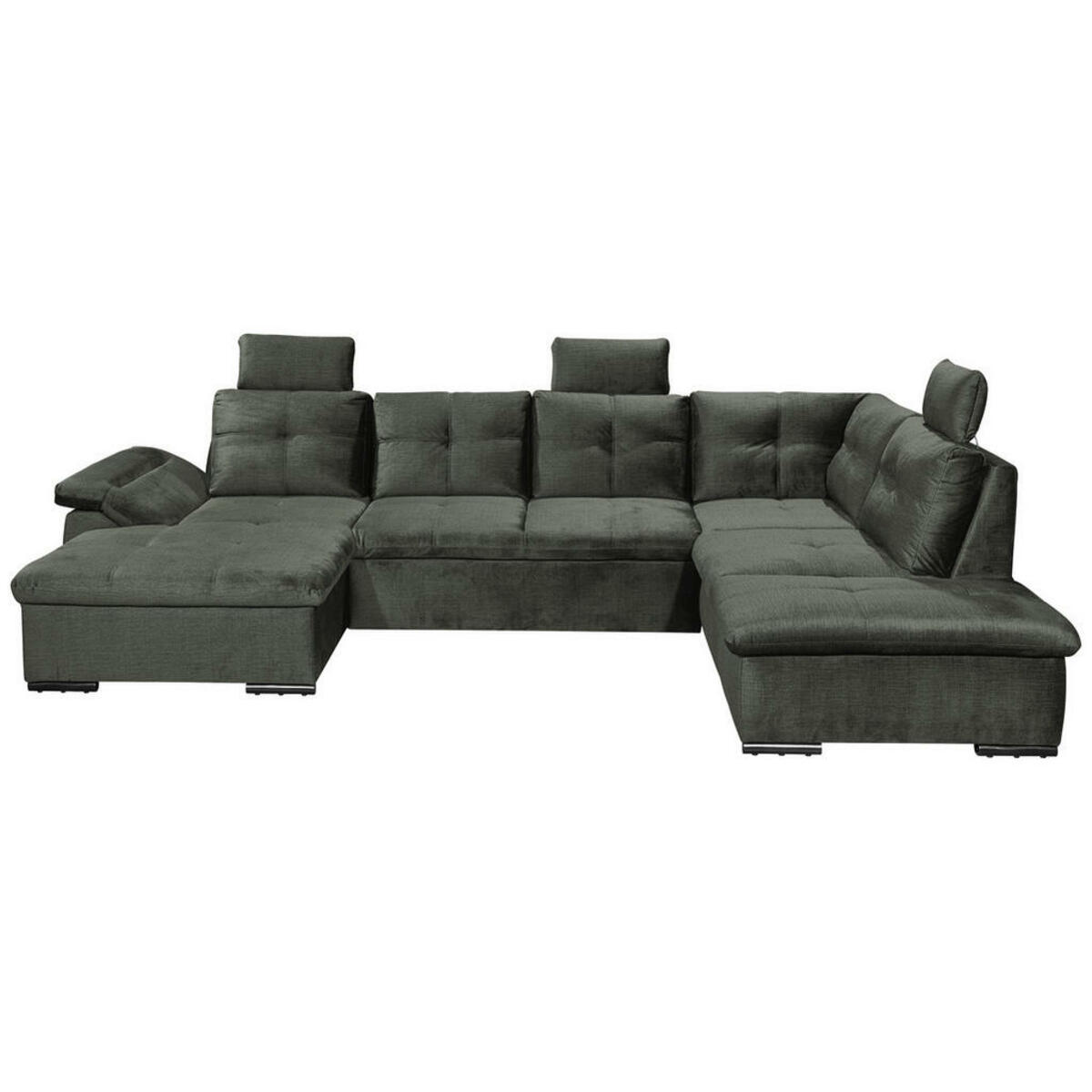 Bild 1 von Carryhome Wohnlandschaft, Dunkelgrün, Textil, 7-Sitzer, Füllung: Schaumstoffflocken, Ottomane rechts, U-Form, 334x217 cm, Typenauswahl, Liegefunktion, seitenverkehrt erhältlich, Schlafen auf Sitzh