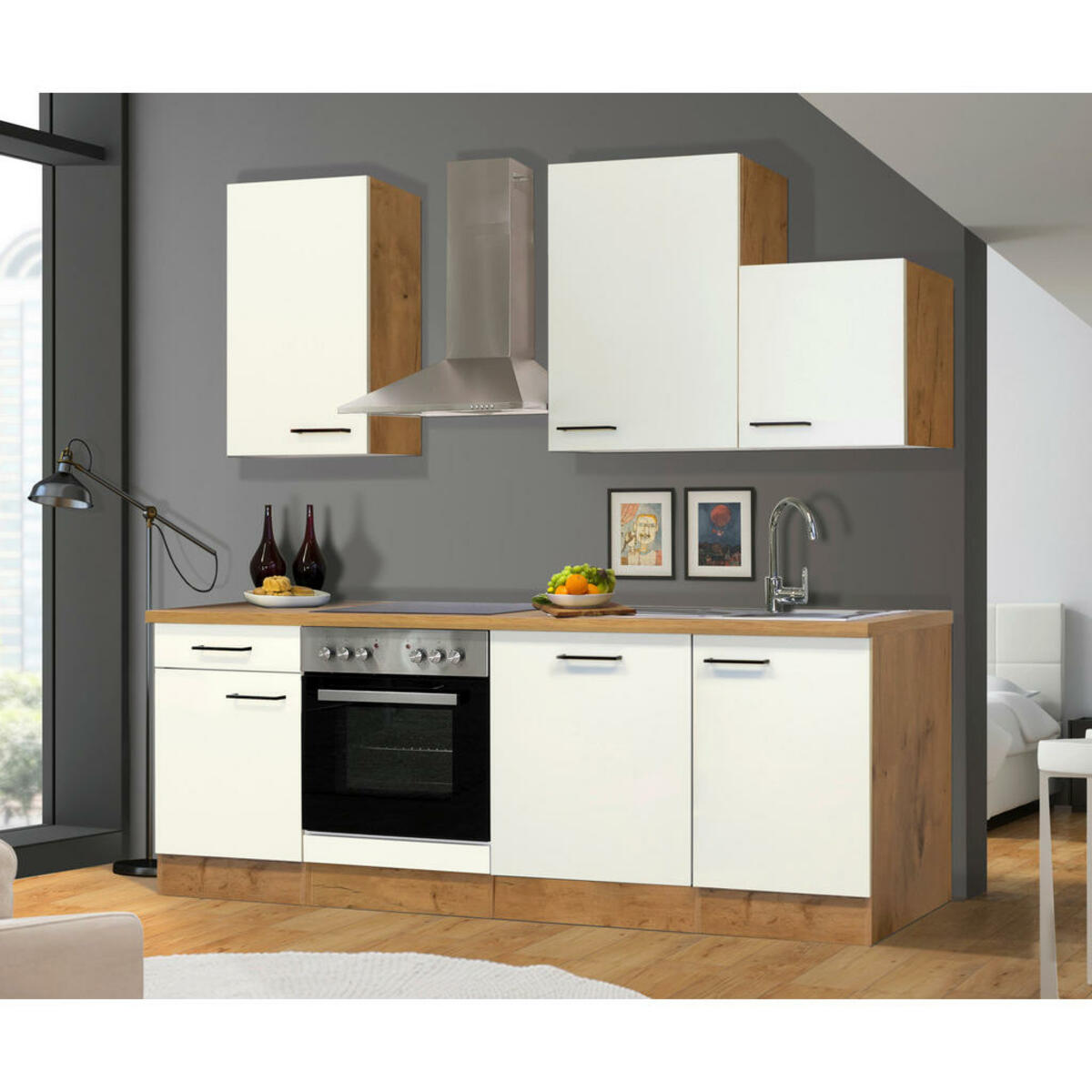 Bild 1 von FlexWell Küchenblock, Eiche, Magnolie, Metall, 1 Schubladen, einmalig seitenverkehrt montierbar, nur wie online abgebildet bestellbar, 220 cm, Made in Germany, links aufbaubar, rechts aufbaubar, Kü