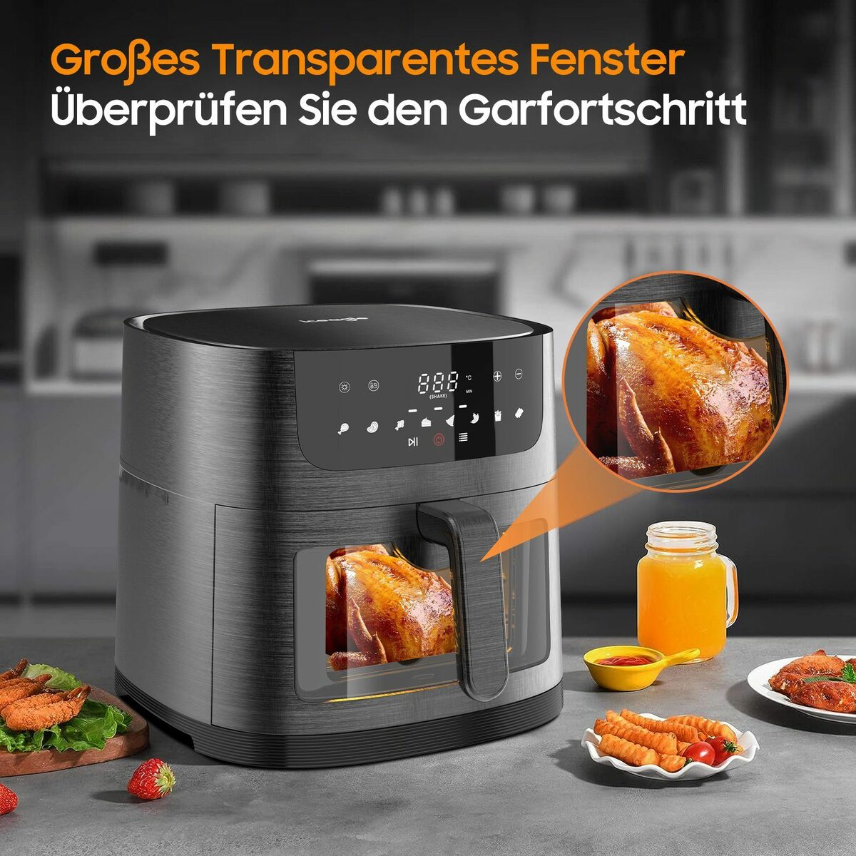 Bild 3 von iceagle Heißluftfritteuse Heißluftfritteuse 9L AirFryer XXL, Heizluft Fritteuse, 1800,00 W, mit Großes Sichtfenster, 8 Programmen, Led Touchscreen, Ohne Öl