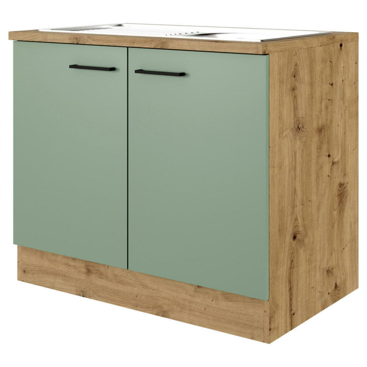 Bild 1 von FlexWell Spülenunterschrank, Grün, Eiche Artisan, Metall, 100x85x57 cm, Made in Germany, individuell planbar, Küchen, Küchenmöbel, Küchenschränke, Küchenunterschränke