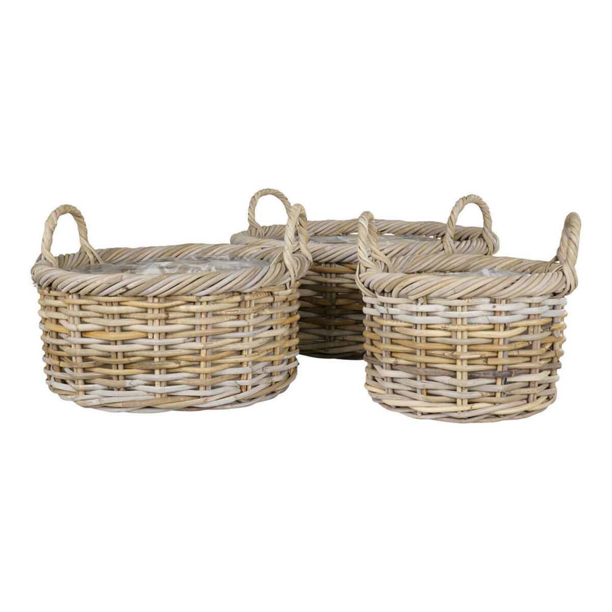 Bild 1 von Korbset, Hellbraun, Kunststoff, 3-teilig, Rattan, rund, 50x28x50 cm, Ordnen & Aufbewahren, Aufbewahrungskörbe