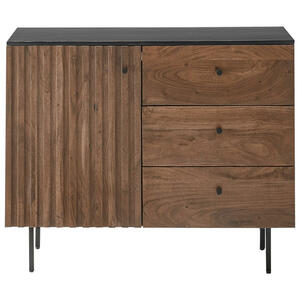 Mid.you Sideboard, Schwarz, Walnuss, Metall, Akazie, massiv, 1 Fächer, 3 Schubladen, 95x85x40 cm, Schlafzimmer, Schlafzimmer Kommoden