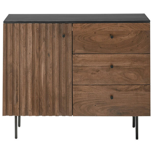 Bild 1 von Mid.you Sideboard, Schwarz, Walnuss, Metall, Akazie, massiv, 1 Fächer, 3 Schubladen, 95x85x40 cm, Schlafzimmer, Schlafzimmer Kommoden