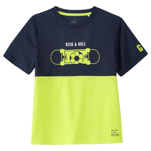 Jungen Sport-T-Shirt mit Farbteiler DUNKELBLAU / NEONGRÜN