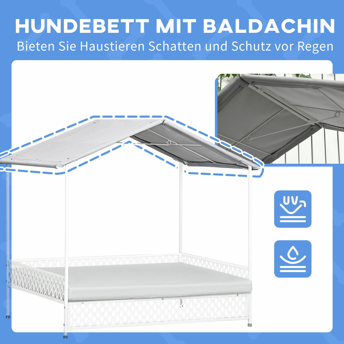 Bild 4 von PawHut Hundebett mit Baldachin, Hundeliege, Erhöhtes Hundebett mit Kissen Grau