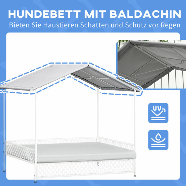 Bild 4 von PawHut Hundebett mit Baldachin, Hundeliege, Erhöhtes Hundebett mit Kissen Grau