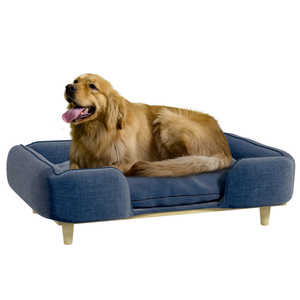 PawHut Hundesofa, Haustiersofa mit Kissen, Hundebett mit Erhöhtem Design Blau