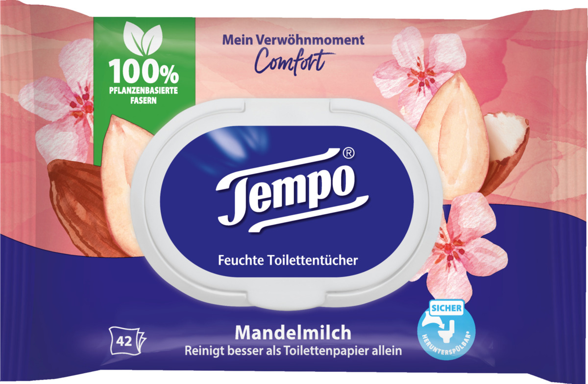 Bild 1 von Tempo Feuchte Toilettentücher Mandelmilch