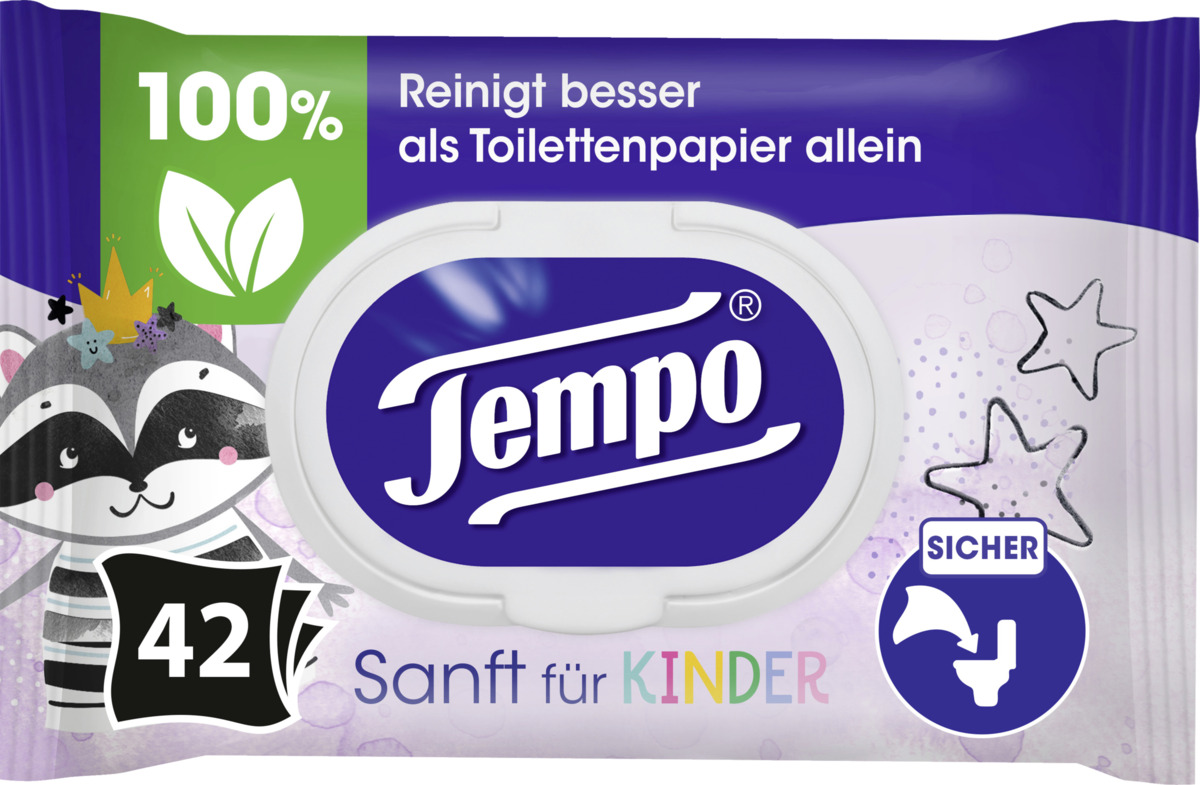 Bild 1 von Tempo Feuchte Toilettentücher Sanft für Kinder