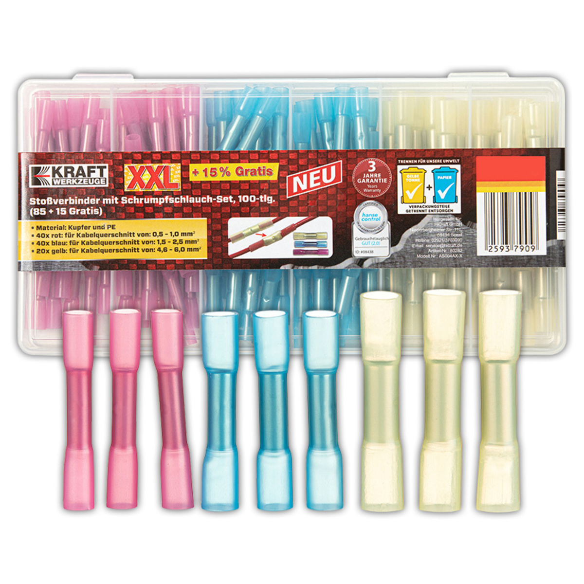 Bild 1 von Kraft Werkzeuge Stoßverbinder mit Schrumpfschlauch-Set
