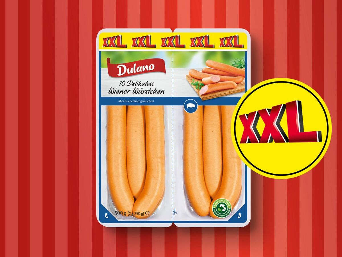Bild 1 von Dulano Delikatess Wiener Würstchen XXL, 
         2x 250 g