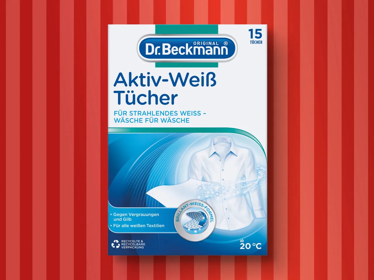 Bild 1 von Dr. Beckmann Aktiv-Weiß Tücher/Fleckenspray Deo & Schweiß, 
         15 Stück/250 ml