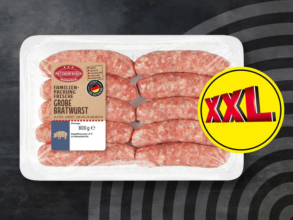 Bild 1 von Metzgerfrisch Frische grobe Bratwurst XXL, 
         800 g