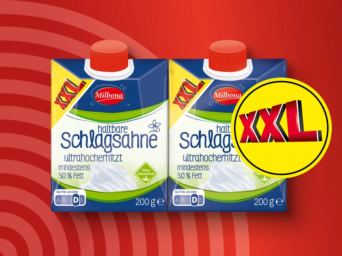 Bild 1 von Milbona Haltbare Schlagsahne XXL, 
         2x 200 g