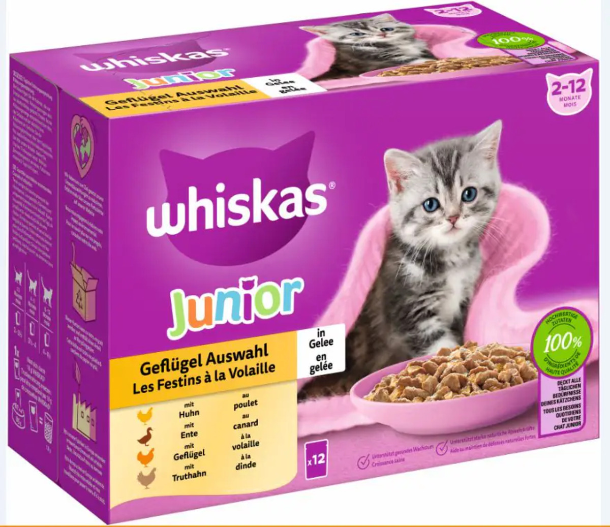 Bild 1 von Whiskas Mulitpack Junior Geflügelauswahl in Sauce Katzenfutter 12 x 85 g