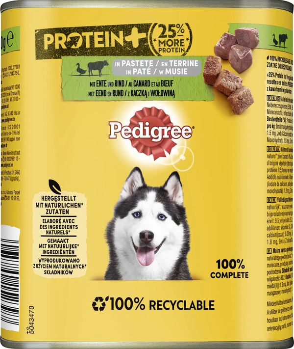 Bild 1 von Pedigree Adult Protein+ in Pastete mit Ente & Rind Hundefutter 800g