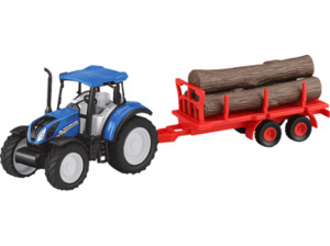 JAMARA KIDS New Holland Traktor Anhänger + Baumstämme Set 1:32 Kinderspielsachen Rot/Braun