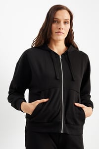 C&A Basic-Sweatjacke mit Kapuze, Schwarz, Größe: XS