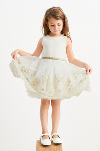C&A Kleid mit Gürtel, Weiß, Größe: 104