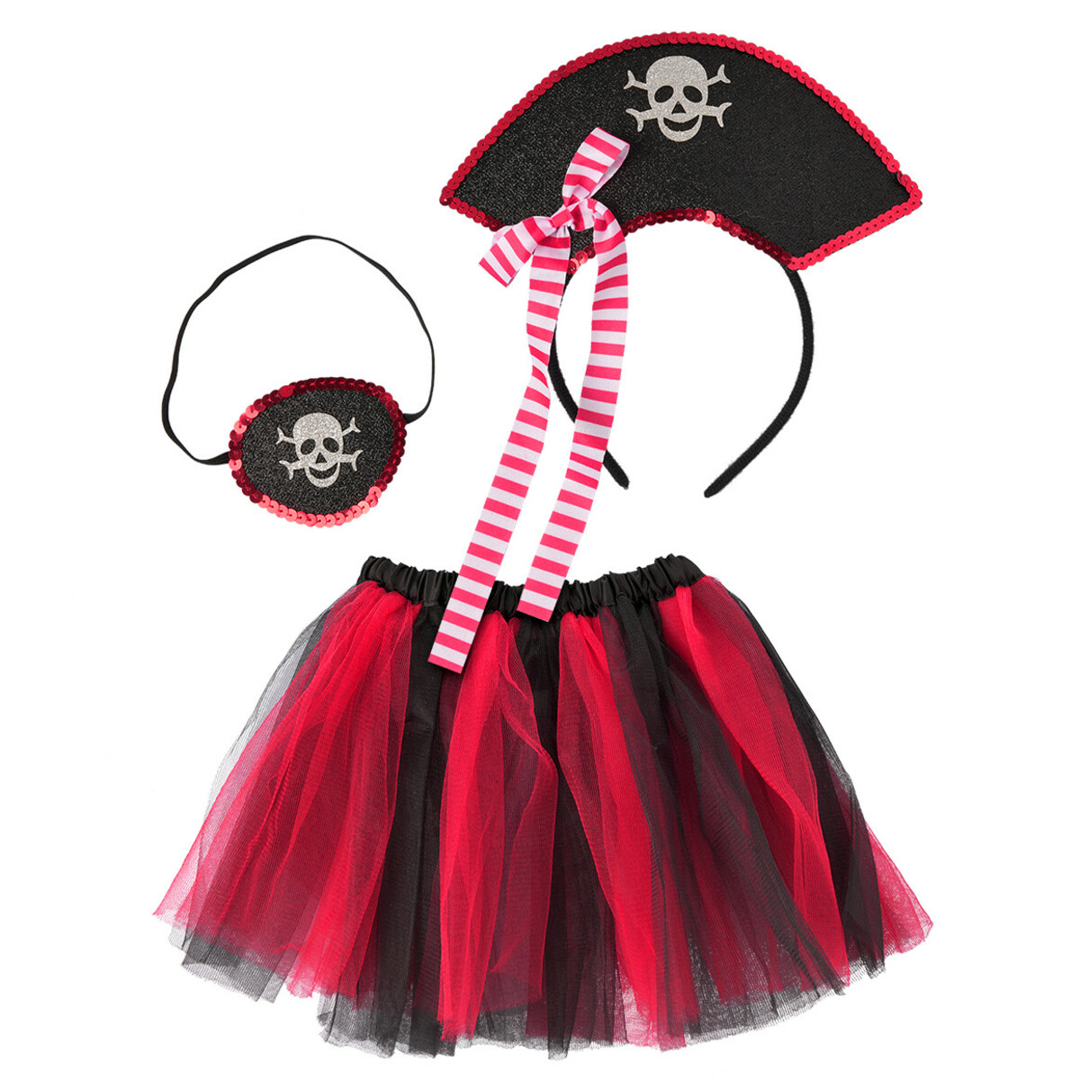 Bild 1 von Kostüm-Set Piratin 3-teilig SCHWARZ / ROT