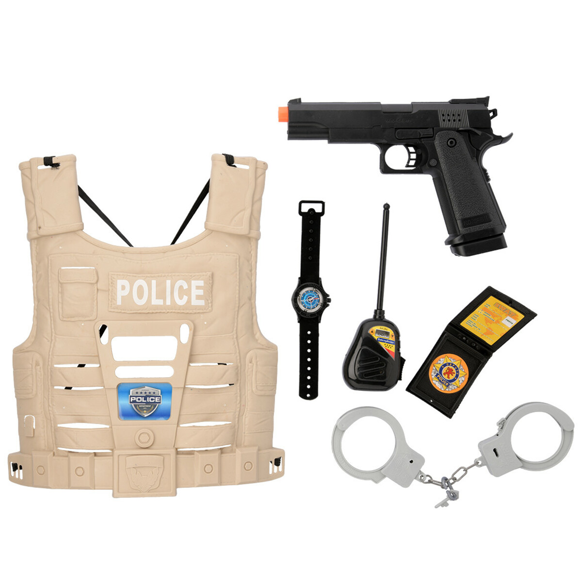 Bild 1 von Kostüm-Set Polizei Set 6-teilig SCHWARZ / HELLBRAUN / GRAU