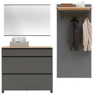 Dieter Knoll Garderobe, Anthrazit, Grau, Eiche, Holz, Metall, 3-teilig, Balkeneiche, furniert, 205x195x31 cm, Garderobe, Garderoben-Sets