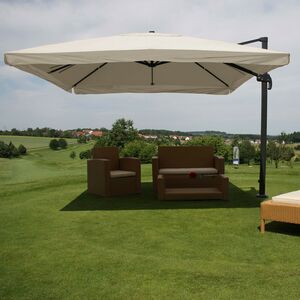 Gastronomie-Ampelschirm MCW-A96, 3,5x3,5m (Ø4,95m) Polyester Alu/Stahl 25kg ~ Flap, creme-grau ohne Ständer, drehbar