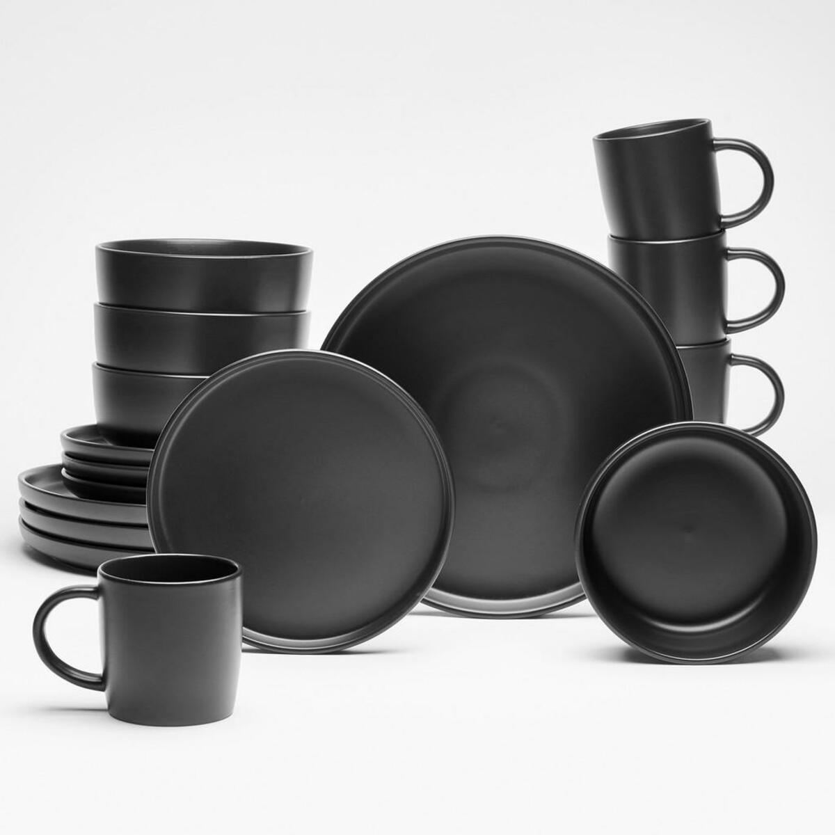 Bild 1 von Van Well Kombiservice Nero, Schwarz, Keramik, 16-teilig, 370 ml, 30x30x30 cm, robust, lebensmittelecht, Essen & Trinken, Geschirr, Geschirr-Sets, Kombiservice