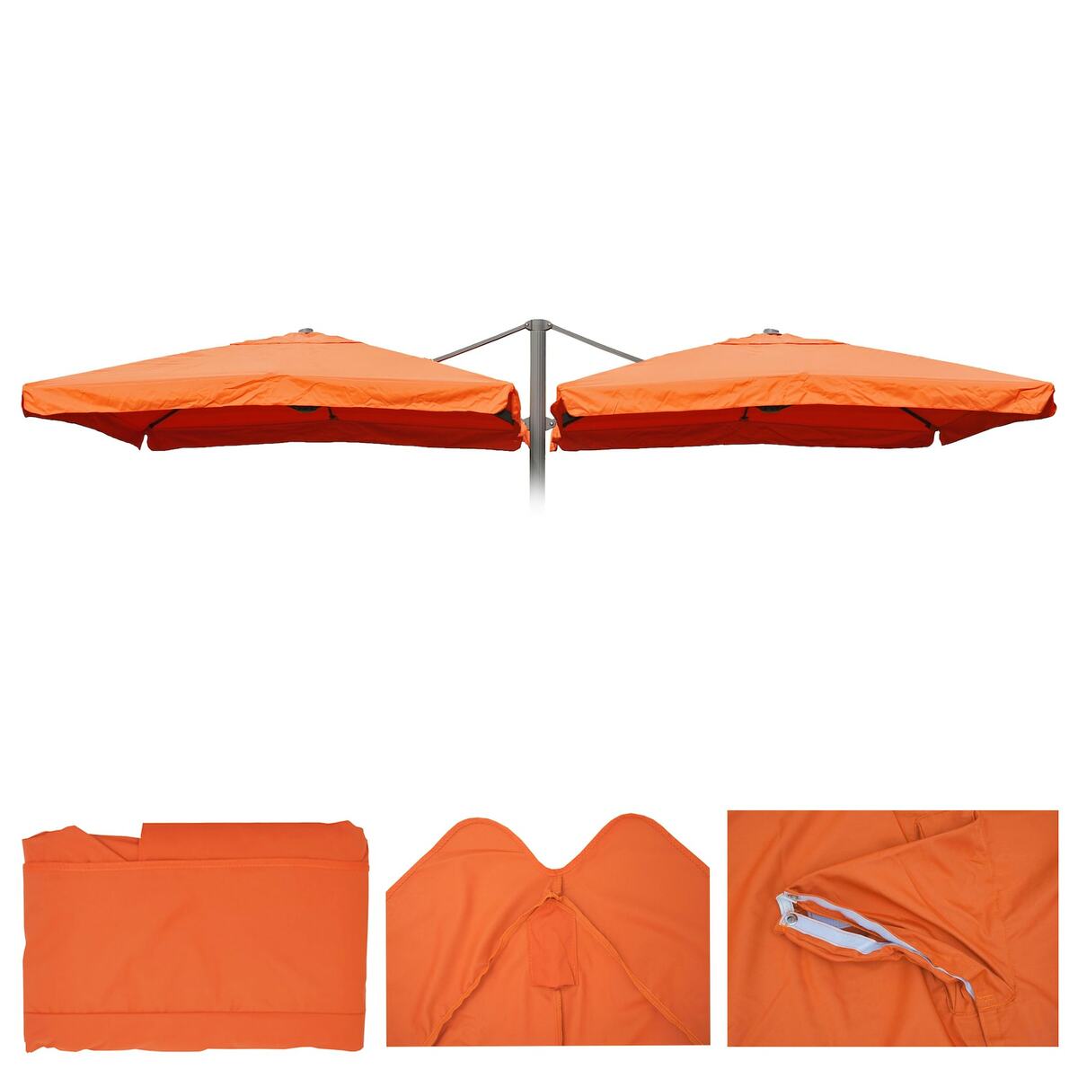 Bild 1 von Sonnenschirmbezug T44, 8 Streben 3x3m Polyester, Ersatz-Bezug für Doppel-Ampelschirm T44 ~ terracotta mit Flap