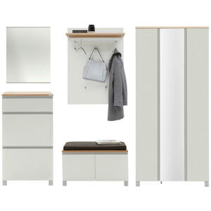 Dieter Knoll Garderobe, Silber, Weiß, Eiche, Holz, Metall, 6-teilig, Balkeneiche, furniert, 270x195x40 cm, Garderobe, Garderoben-Sets