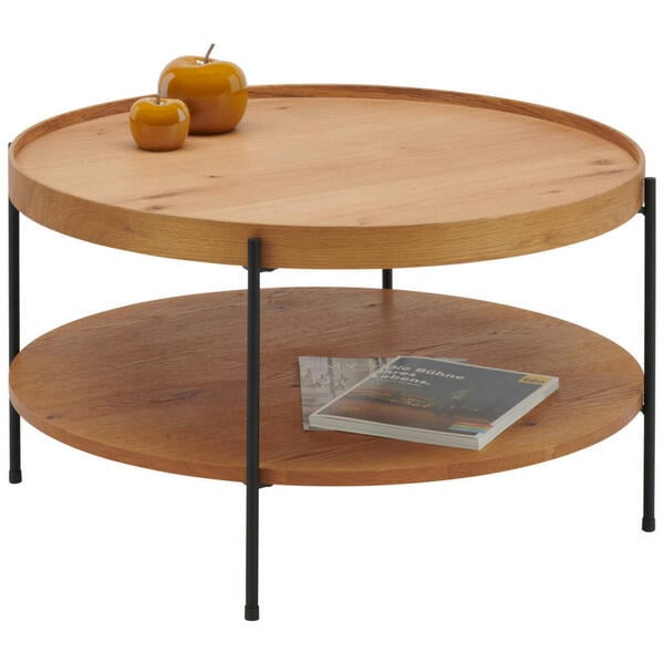 Bild 1 von Hom`in Couchtisch, Schwarz, Eiche, Holz, Eiche, furniert, rund, Rundrohr, 80x45 cm, Wohnzimmer, Wohnzimmertische, Couchtische